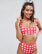 Asos Mix And Match 'the Crop' Bikini Top In Red Gingham - Multi