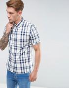 Fred Perry Slim Fit Short Sleeve Check Shirt Blue - White