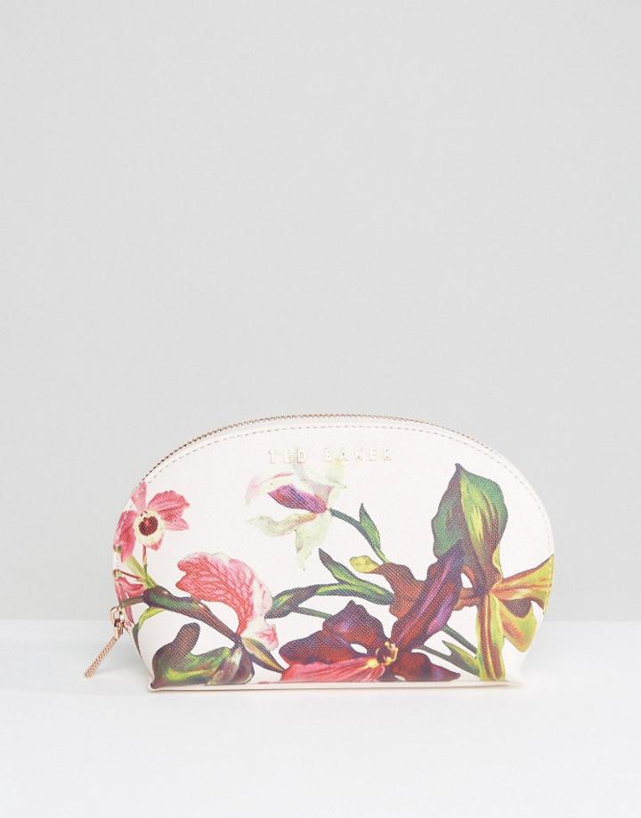 Ted Baker Floral Print Makeup Bag In White - Pink