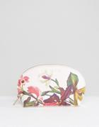 Ted Baker Floral Print Makeup Bag In White - Pink