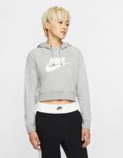 Nike Essentials Fleece Hbr Crop Hoodie In Gray Heather