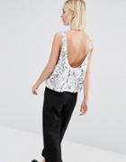 Dr Denim Scoop Back Drop Arm Tank With Oil Print - White