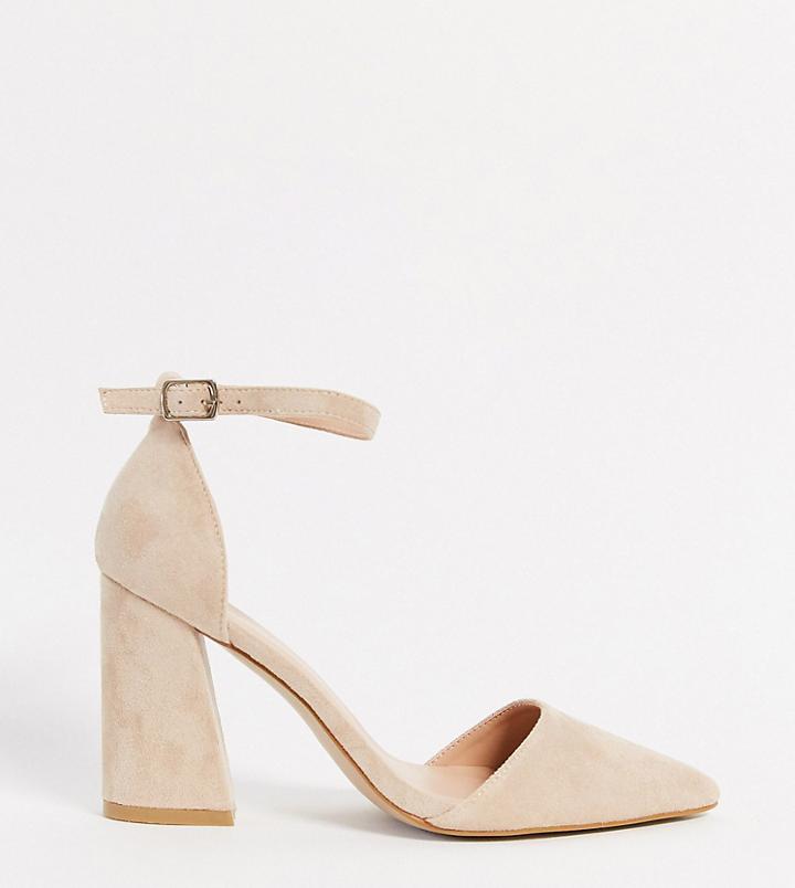 Glamorous Wide Fit Block Heeled Pumps In Beige-brown