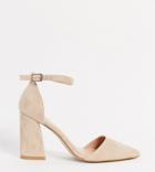 Glamorous Wide Fit Block Heeled Pumps In Beige-brown