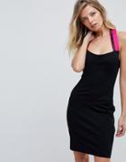 Versace Jeans Bodycon Dress With Logo Tape Halter Neck - Black