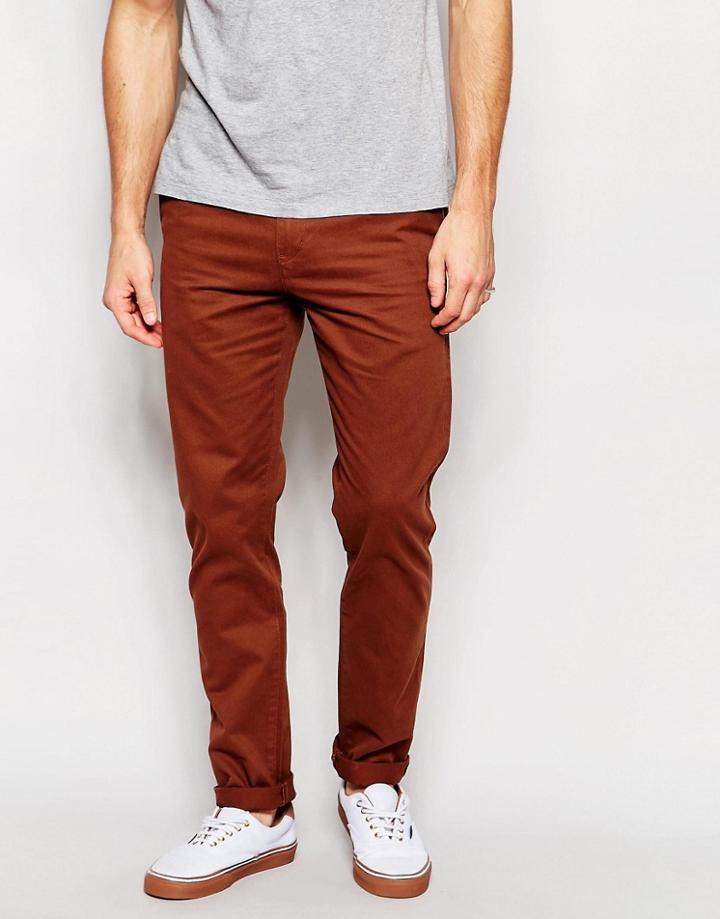 Weekday Wood Slim Chinos In Brown - Brown