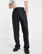 Asos Design Smart High Waist Wide Pants In Navy Pin Stripe