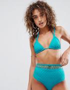 Asos Wide Fishnet Double Layer Triangle Bikini Top - Green