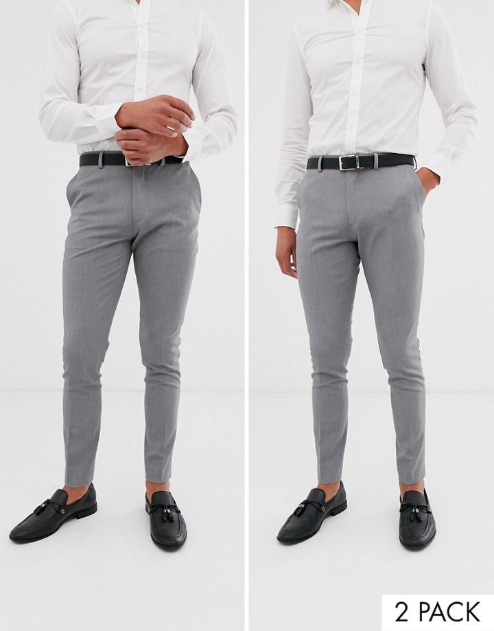 Asos 2 Pack Super Skinny Pants In Gray Save - Gray