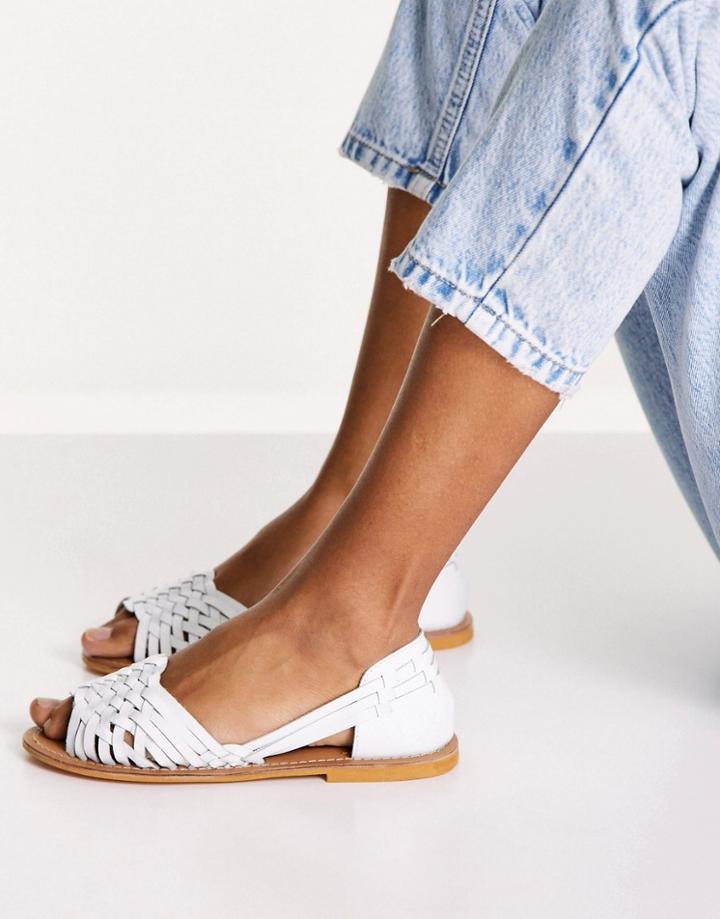 Asos Design Francis Leather Woven Flat Sandals In White