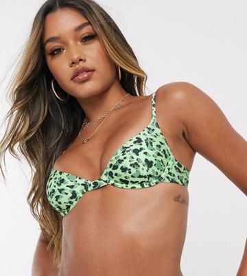 Twiin Exclusive Underwire Bikini Top In Green Animal-multi