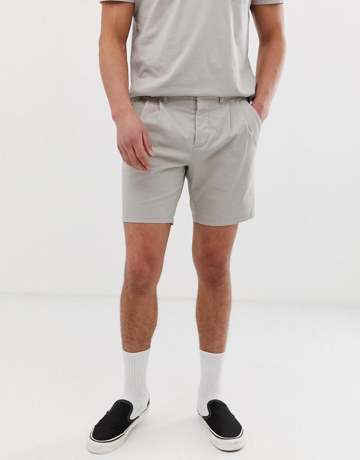 Asos Design Slim Chino Shorts With Pleats In Beige