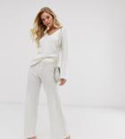 Micha Lounge Luxe Wide Leg Pants In Fine Wool Blend Knit Two-piece - White