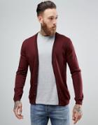 Asos Merino Wool Cardigan In Burgundy - Red