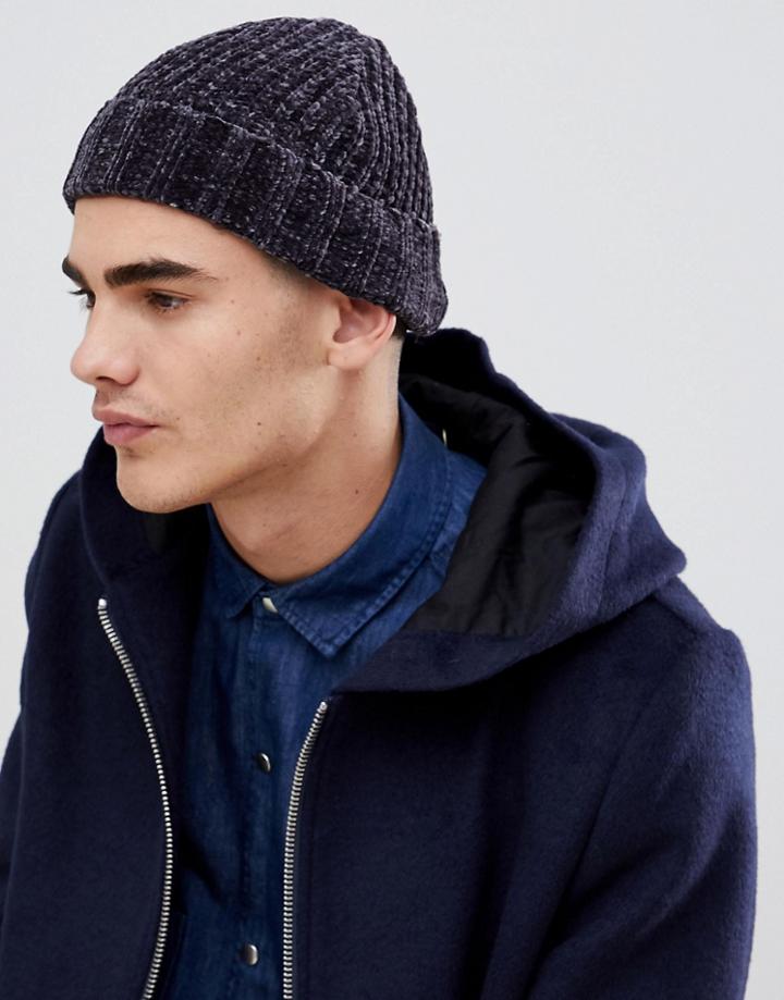 Asos Design Fisherman Beanie In Gray Chenille