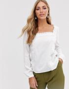 Vila Lace Trim Square Neck Blouse - White