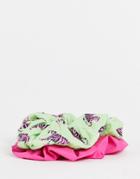 The Flat Lay Co. X Asos Exclusive Scrunchie Set In Green Tigers Print And Hot Pink-multi