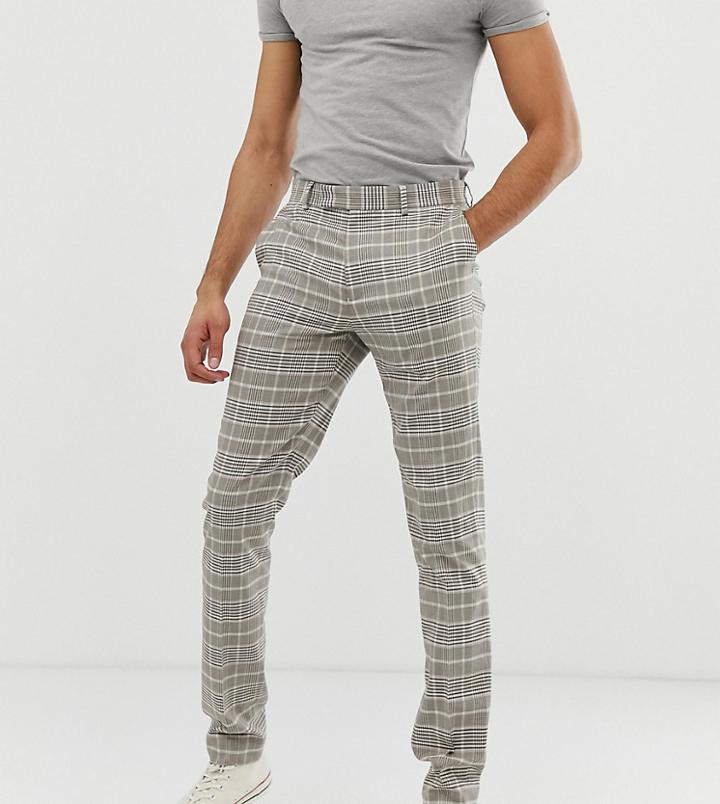 Asos Design Tall Skinny Suit Pants In Stone Check - Stone