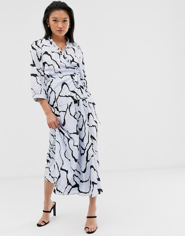 Gestuz Aylin Midi Skirt In Abstract Ripple Print - Blue