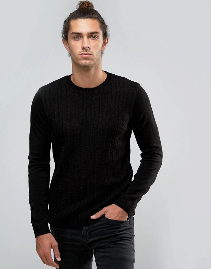 Asos Cable Sweater In Black - Black