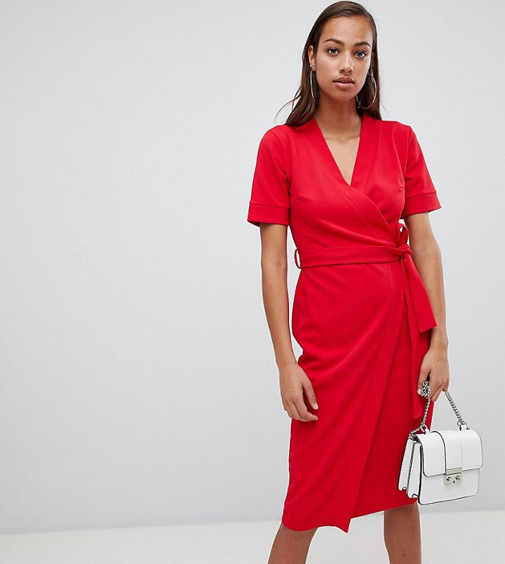 Boohoo Wrap Midi Dress - Red