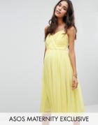 Asos Maternity Wedding Ruched Midi Dress - Yellow