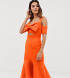True Violet Bow Detail Midi Dress With Pep Hem-orange