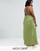 Asos Curve Jersey Clean V Cross Back Maxi Beach Dress - Green