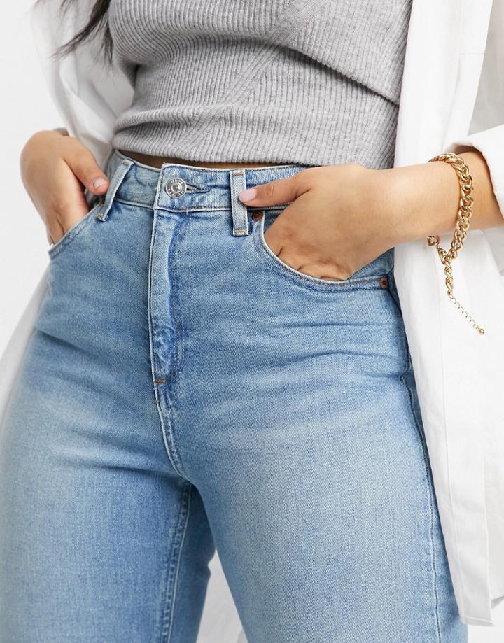 Asos Design High Rise Farleigh 'slim' Mom Jeans In Stonewash-blue