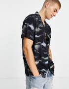 Topman Watercolor Print Shirt In Mono-black