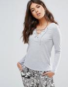 Only Elcos Sandy Lace Up Long Sleeved Tee - Gray