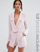 Lavish Alice Tall Wrap Front Tailored Romper With Metal Detail - Purpl