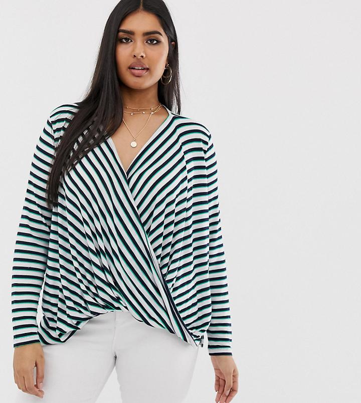 Vero Moda Curve Stripe Twist Hem Top-multi