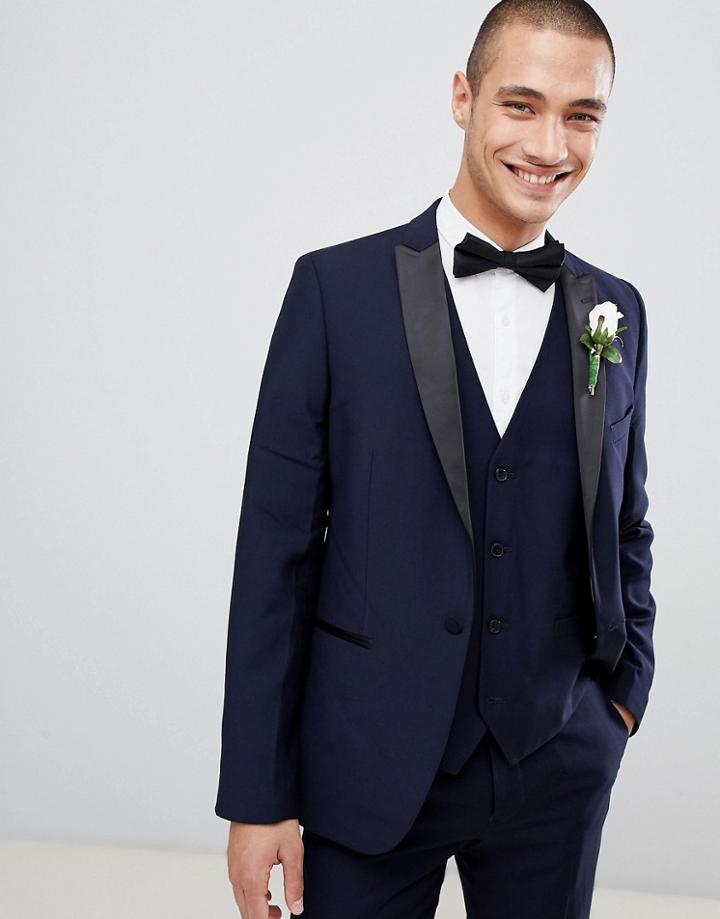 French Connection Slim Fit Peak Collar Tuxedo Jacket-navy