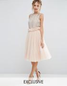 Lace & Beads Tulle Skirt With Gathered Waist Detail - Pink