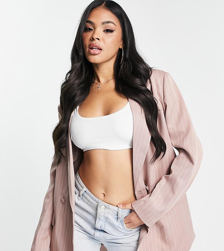 Missguided Double Breasted Blazer In Pink Pinstripe