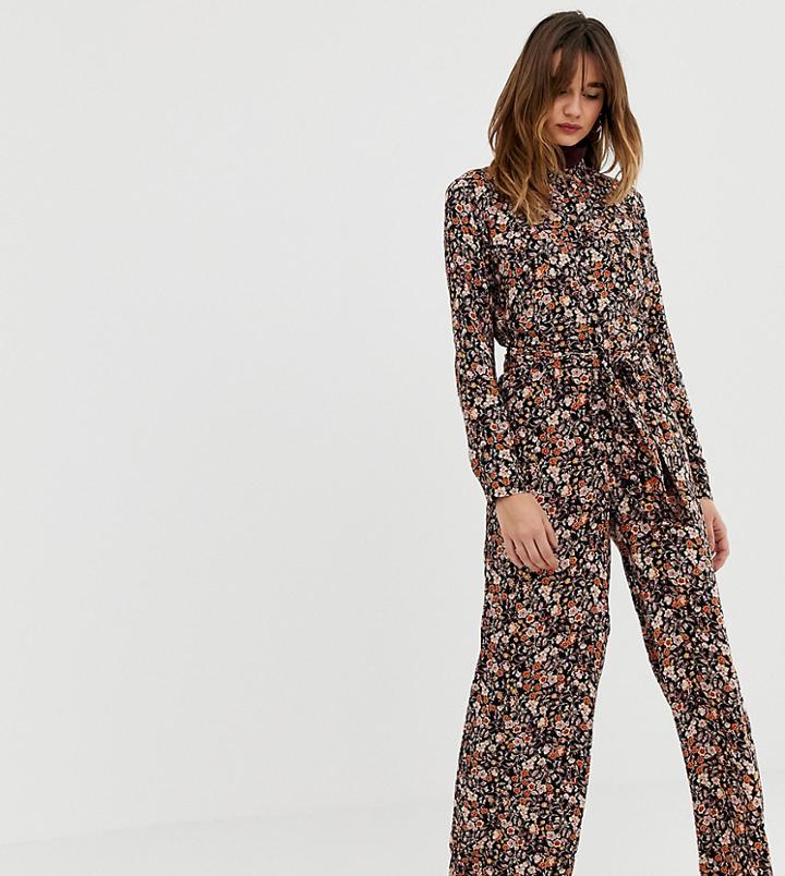 Stradivarius Floral Ditsy Print Jumpsuit With Belt Detail