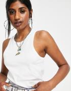 Asos Design Ribbed Tank Top With Pizza Embroidery In White