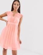 Naf Naf Romantic Pastel Soft Mesh Dress In Empire Still With Lace - Pink