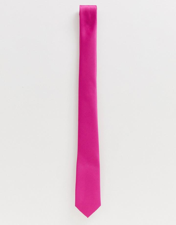 Asos Design Wedding Slim Textured Tie In Bright Pink