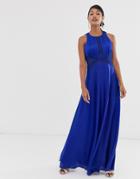 Little Mistress High Neck Sleeveless Skater Maxi Dress - Blue