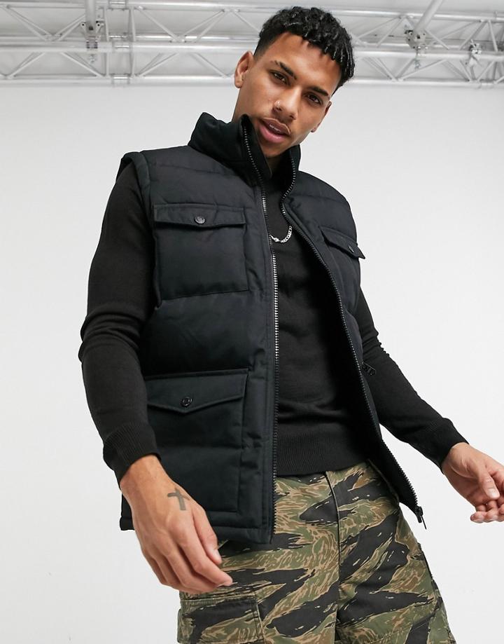 Threadbare Carver Vest In Black