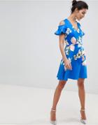 Ted Baker Cold Shoulder Skater Dress In Harmony Floral - Blue