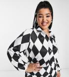 Twisted Wunder Plus Oversized Shirt In Diamond Checkerboard - Part Of A Set-black