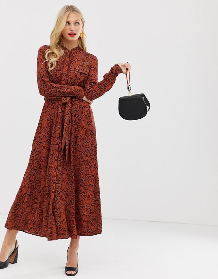Y.a.s Snake Print Maxi Shirt Dress-brown