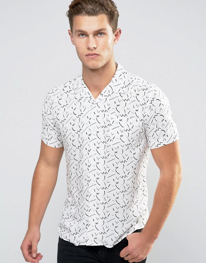 Bellfield Short Sleeve Geo Print T-shirt - White