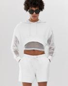 Asos Design Two-piece Oversized Cropped Hoodie With Mesh Sleeve And Hood In White