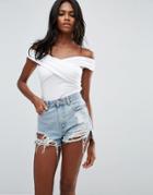 Asos Off-shoulder Top With Wrap Front - White