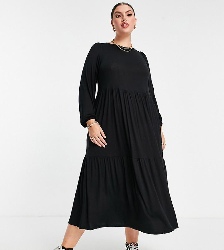 Yours Balloon Sleeve Midaxi Dress In Black