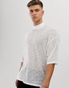 Asos Design Oversized T-shirt With Turtleneck In White Interest Jersey